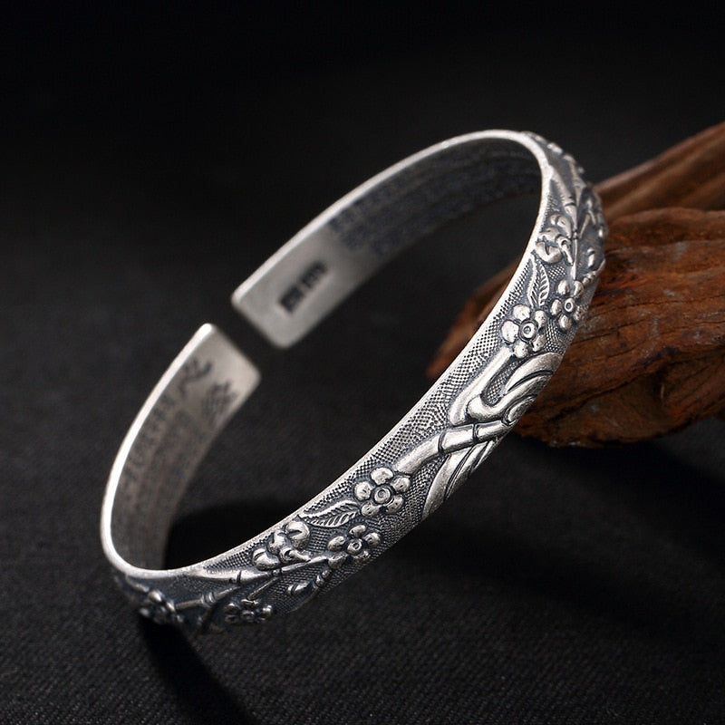 2020 New Arrival Real Bangle Luyin S999 Fine Plum Prajnaparamita Sutra Lady Bracelet Wholesale Restoring Ancient Ways Openings