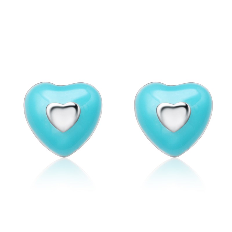 2020 New Arrival Romantic Blue/Pink Love Heart 925 Sterling Silver Ladies Stud Earrings Jewelry Drop Shipping Valentine'S Day