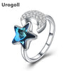 2020 New Arrival S925 Fashion Pure Silver Crystal Elements Stars Moon Modeling Jewelry Opening Ring Women Gift