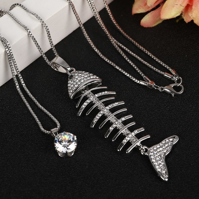 2020 New Arrival Women Pendant Necklaces Elegant Clear Beaded Necklace Exaggerated Long Clavicle Silver Plated Chain Accessories