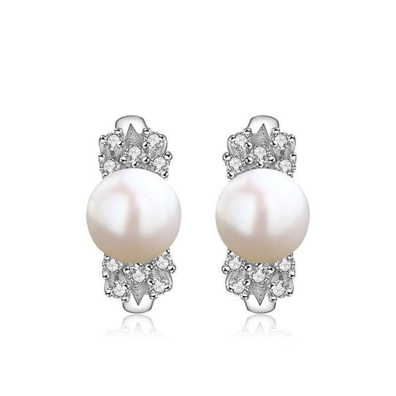 2020 New Arrival Women's 925 Sterling Silver Earrings Pearl Earrings Zirconia Stone Cute Little Pearl Jewelry