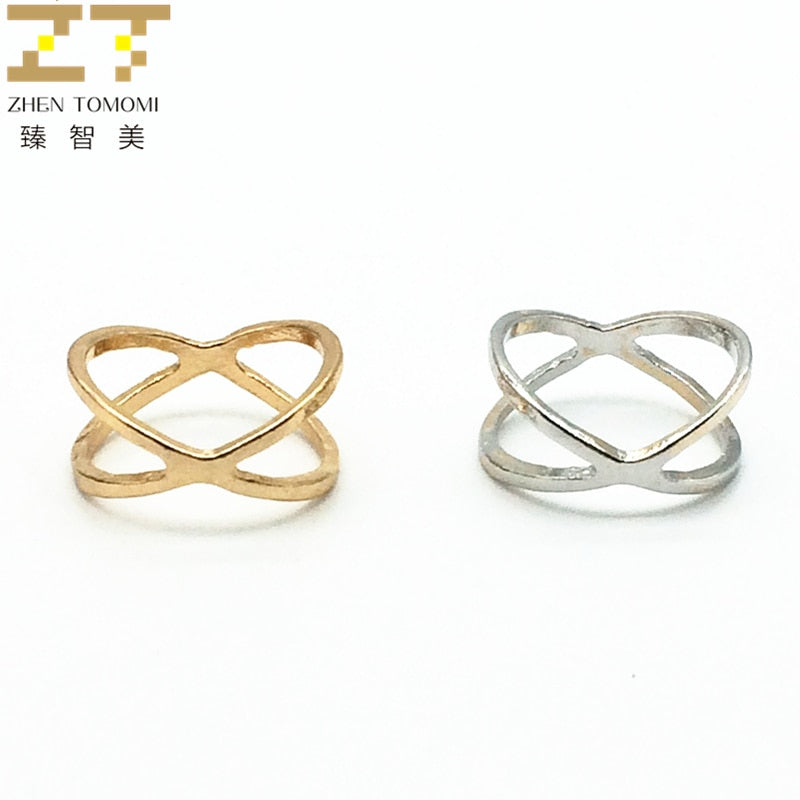 2020 New Arrivals Hot Fashion women's ring Gold Color And Silver Plated X Cross Stereo Surround Hollow Ring For Women Jewelry