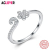 2020 New Arrivals Pure 925 Sterling Silver Plum Flower Rings For Women Adjustable Size Ring Fashion Inlaid Crystal Jewelry