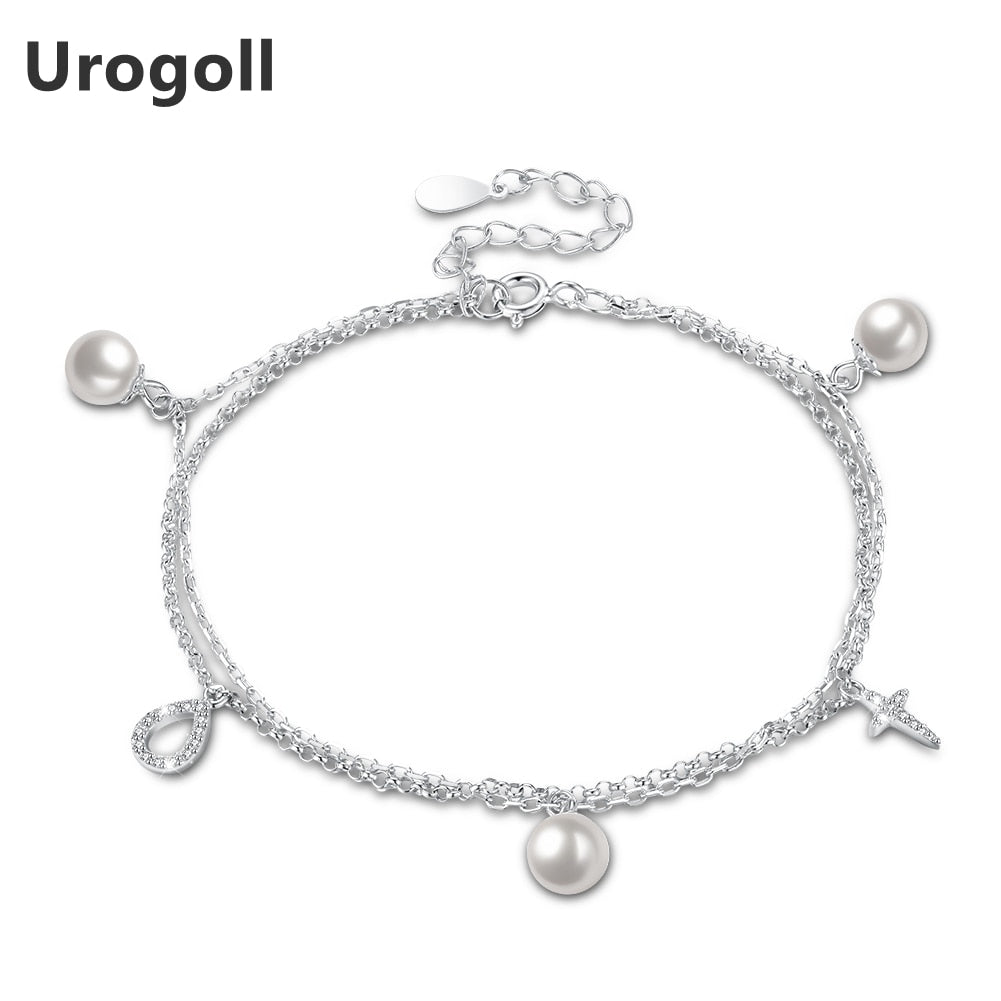 2020 New Authentic 100% Real 925 Sterling Silver Pearl and Cross Charm with Geometric Jewelry Gift For Women