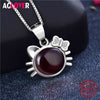 2020 New Brand Design Women Cat Necklace Red Fire Opal Necklaces & Pendants Fashion 925 Sterling Silver Animal Jewelry