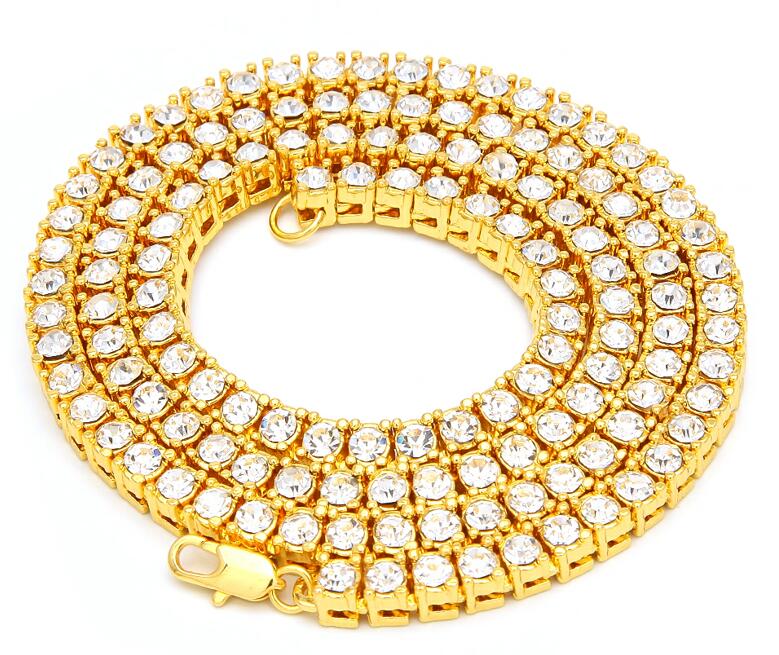 2020 New Color 3/4/5mm 1 Row Round Cut Rhinestone Tennis Chain Necklace 16-36inch Gold, Silver, Black, Rose Gold, Gun Black