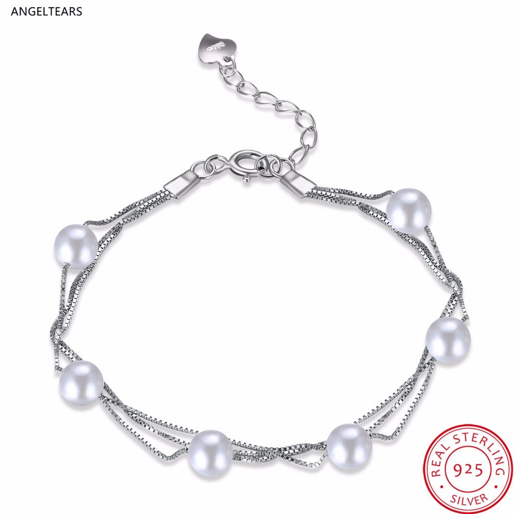 2020 New Design 925 Sterling Silver Pearl Chain Bracelet & Bangles Women's Fashion Party Jewelry Wedding Gifts drop shipping