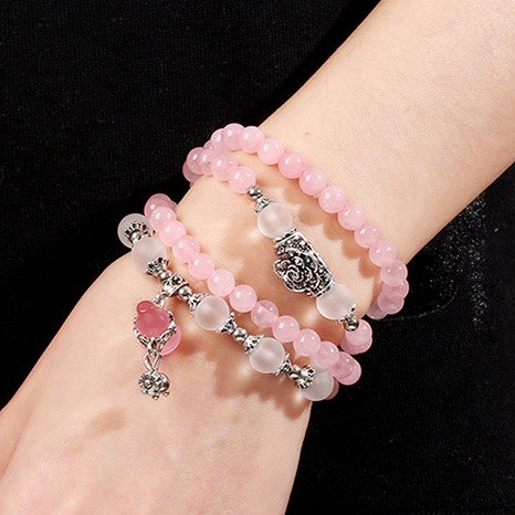 2020 New Design Natural Crystal Bracelet Pinky Quartz with Lovely Charm Pendant 108pcs Prayer Beads Fashion Rosary Free shipping