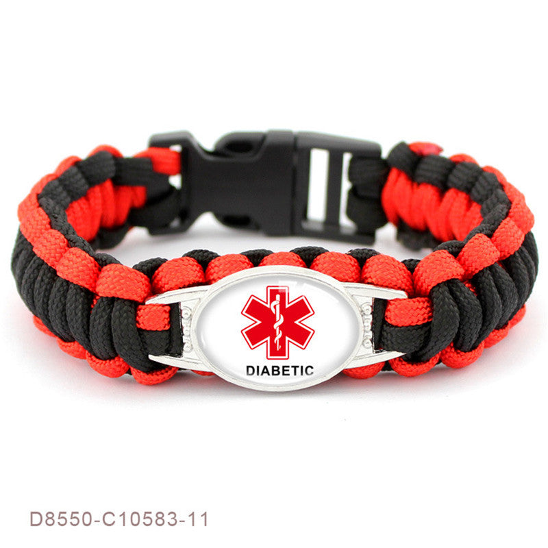 2020 New Diabetic Bracelets Outdoor Camping Rescue Braided Survival Bracelet Awareness Medical Alert Bracelets For Men Women B1