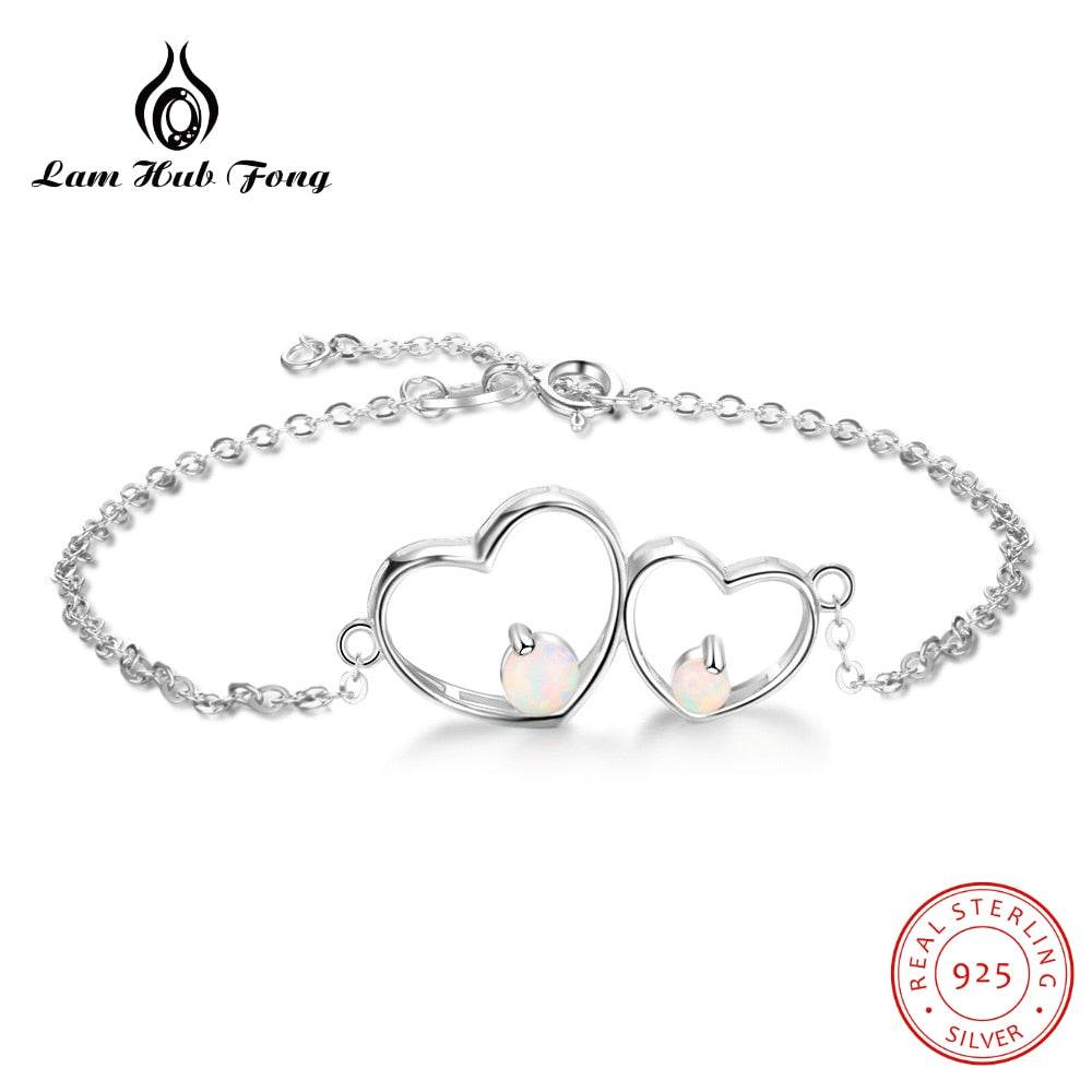 2020 New Double Heart Shape Opal bracelets for women Silver 925 Chain Bracelet Femme Fashion Romantic Jewelry Chain Gifts