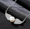2020 New Elegant Fashion Luxury 925 Silver Angel Wing Shape Pendant Pearl Necklace Jewelry for Women Wedding Gift