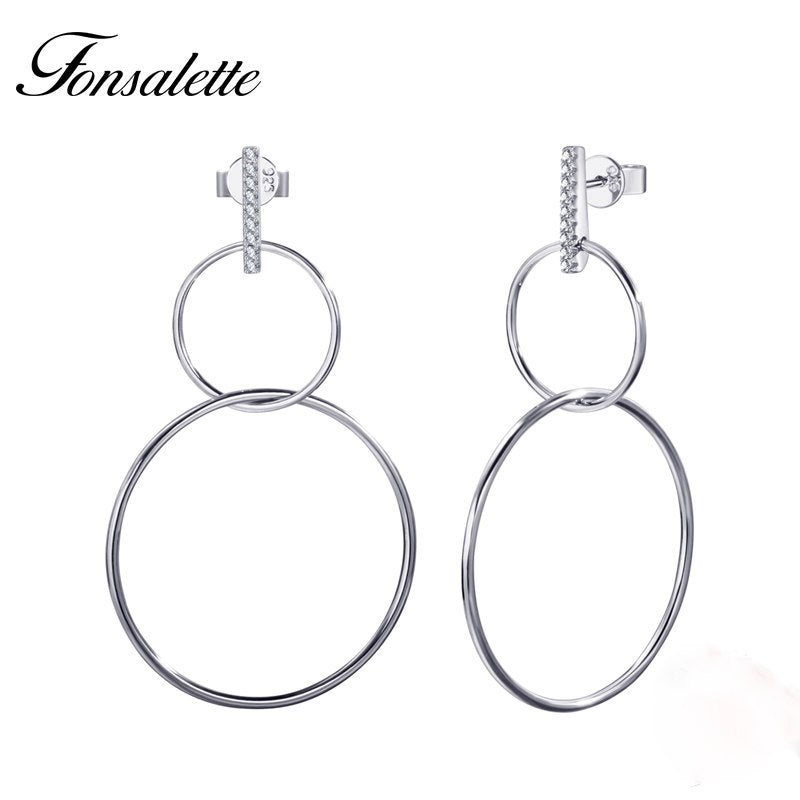 2020 New European 925 Silver Post Big Hoop Earring Cubic Zirconia Aros Double Round Circle Earrings Women Jewelry Gift ZK30