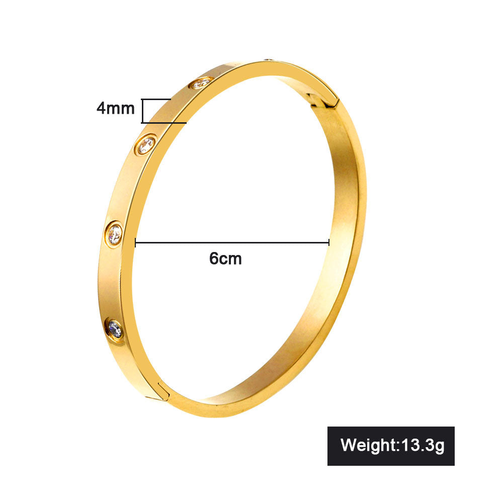 2020 New B043 316L Stainless Steel Cuff Bracelet For Women Tension Setting CZ Bracelets & Bangles 3 Colors Choices