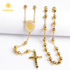 2022 FINE4U N052 Cross Pendant Necklace For Men Women 316L Stainless Steel Rosary Beads Necklace Religious Jewelry