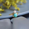 2020 New Fashion 925 Sterling Silver Jewelry Natural Turquoise Leaf Finger Ring Luxury Natural Pearl Rings for Women