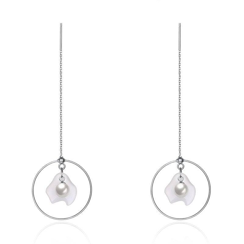 2020 New Fashion 925 Sterling Silver Long Chain Pink Drop Earrings For Women Wedding Fashion Pearl Round Lady Party Earring