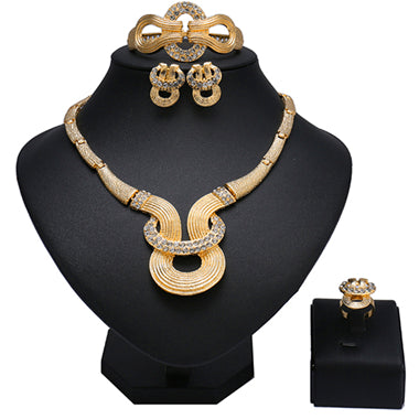 2020 New Fashion African Beads Jewelry Set Exquisite Carved Dubai Pure gold -color Jewelry Set Nigerian Wedding Bridal Bijoux