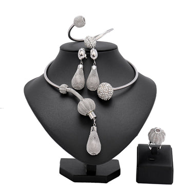 2020 New Fashion African Beads Jewelry Set Exquisite Carved Dubai Pure gold -color Jewelry Set Nigerian Wedding Bridal Bijoux