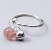 2020 New Fashion Cute Animal Bell 925 Sterling Silver Jewelry Sweet Strawberry Crystal Cat Opening Rings