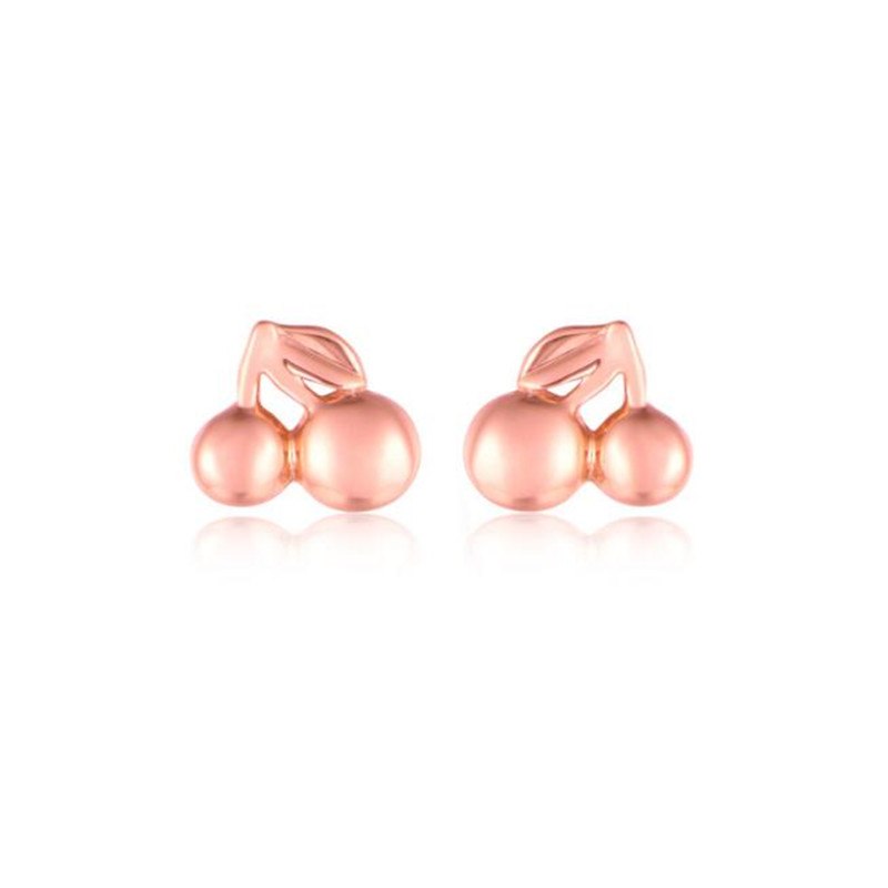 2020 New Fashion Cute Lovely Cherry Earrings 18K Gold Leaf Bead Stud Earrings For Woman Jewelry Boucle D'oreille Femme
