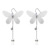 2020 New Fashion Pink&White Lace Butterfly Dangle Earring Long Double Line Pearl Earrings 925 Sterling Silver Jewelry