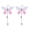 2020 New Fashion Pink&White Lace Butterfly Dangle Earring Long Double Line Pearl Earrings 925 Sterling Silver Jewelry