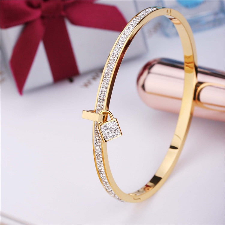 2020 New Fashion Stainless Steel Bangles Bracelet For Women Padlock Gold Rose Gold Silver Color Key Charm Famous Brand Jewelry