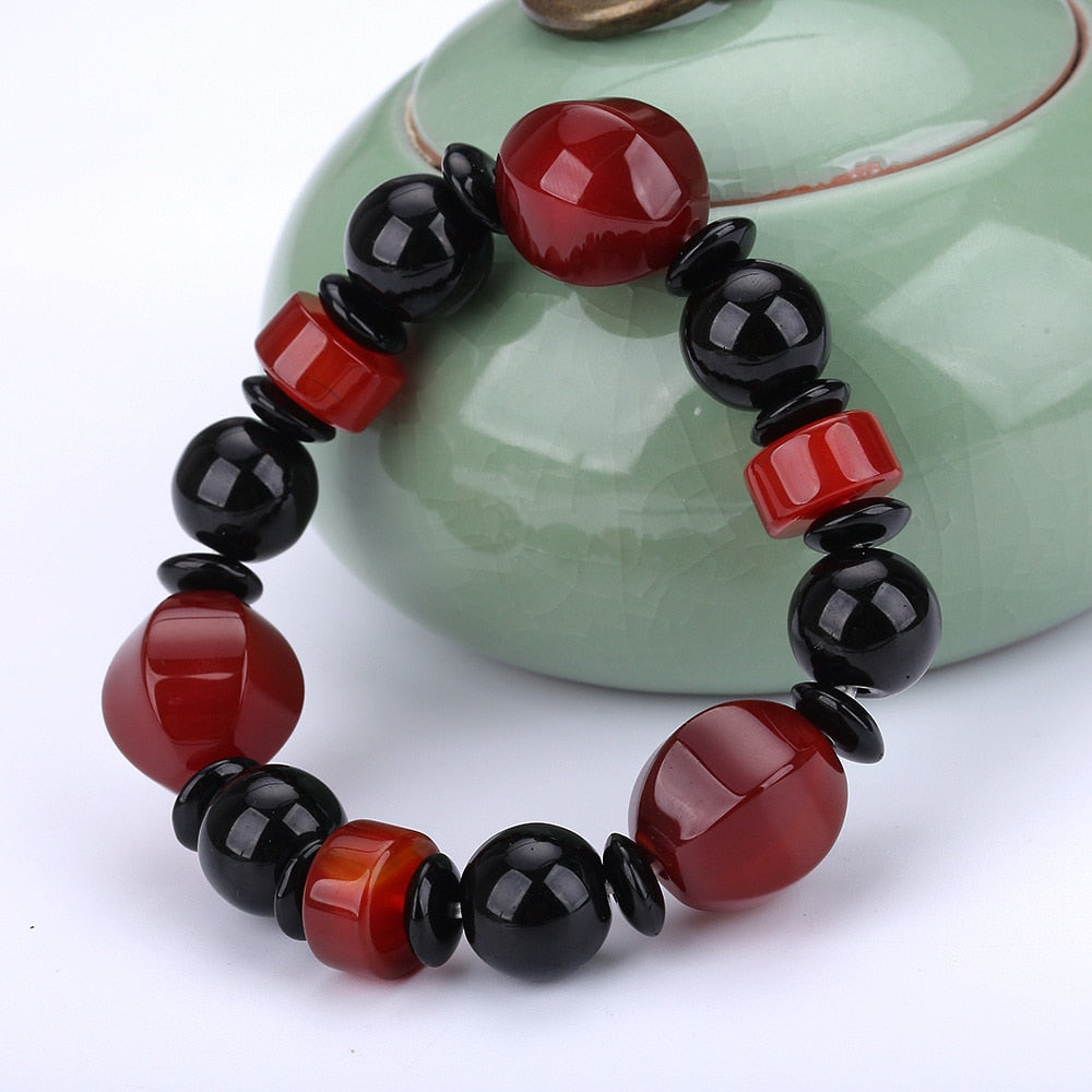2020 New Fashion Stone Bead Charm Bracelet Men Jewelry Red Black Agate Beads Bead Couple Bangles Jewelry Bracelet For Men Gift