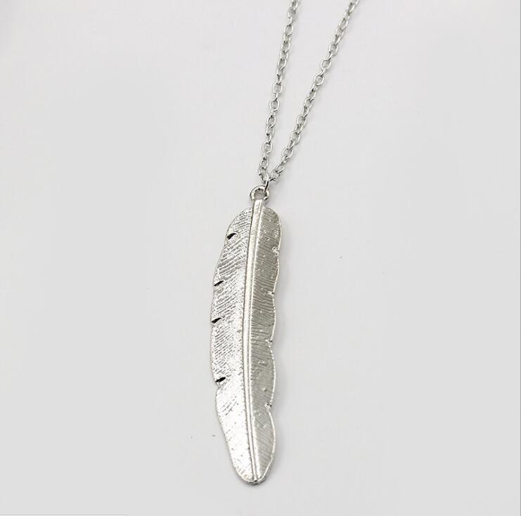 2020 New Fashion womens vintage long necklace jewelry silver gold simple feather pendant necklaces colar Jewelry gifts drop ship
