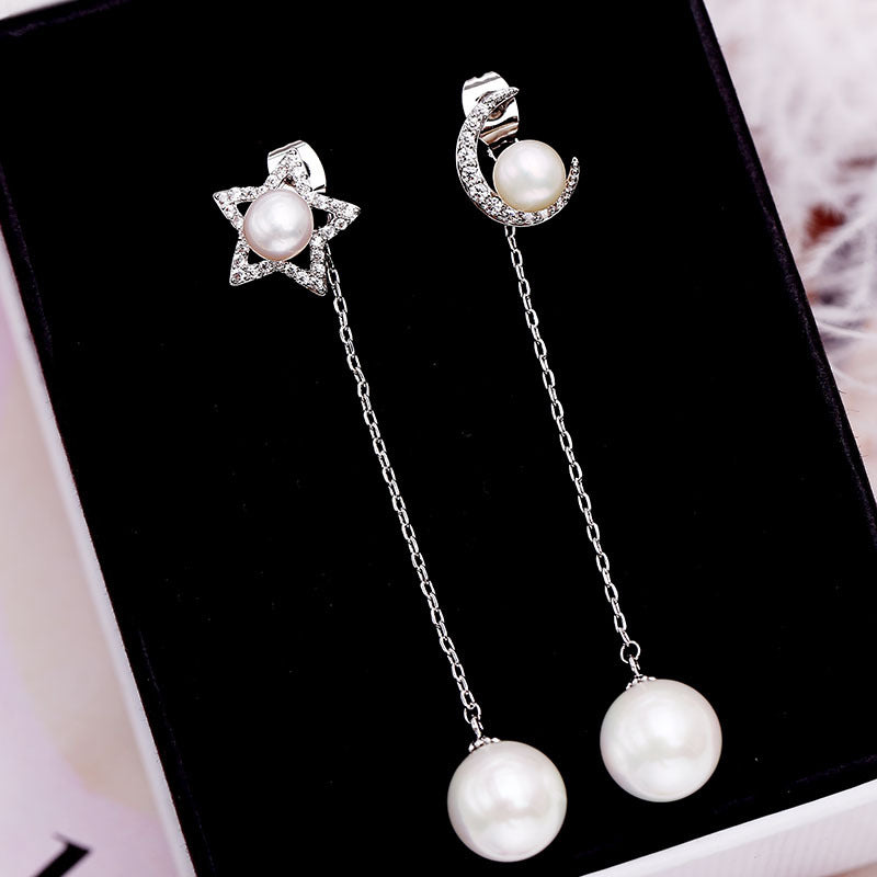 2020 New High Quality Drop Earrings Long Fashion Jewelry 925 Needle Moon and Star Earrings Dangle Silver Women Christmas Gift