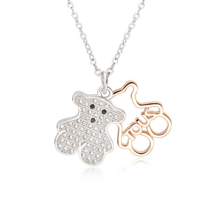 2020 New Hollow Double Panda Necklace Women 925 Silver Crystals From Swarovski Simple cute panda pendant clavicle sleeve chain