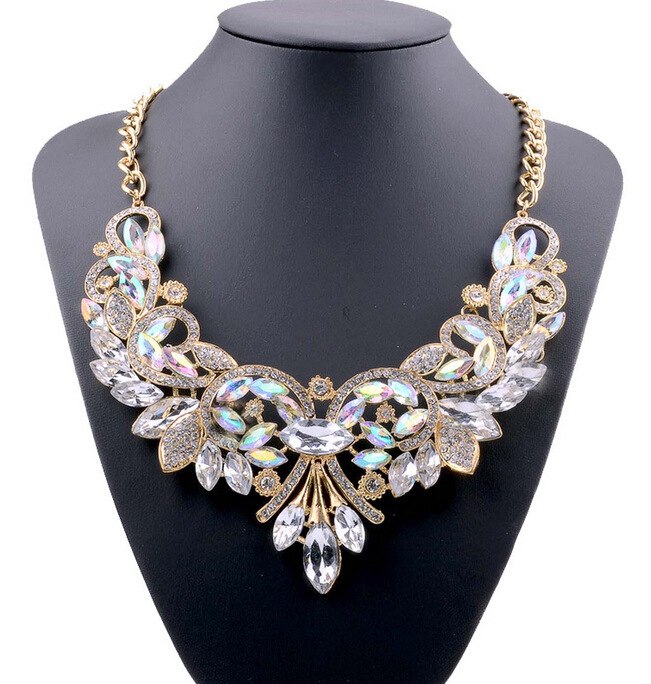 2020 New Hot Fashion Necklaces & Pendants Multi-color Crystal Bib Statement Necklace Water Drop Crystal Necklace Vintage Jewelry