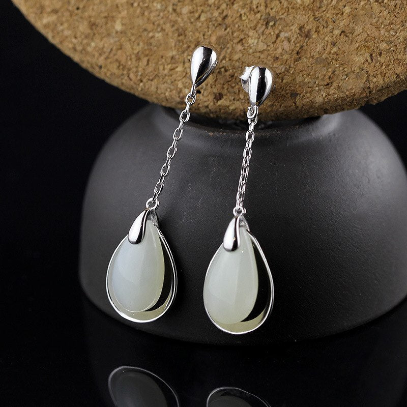 2020 New Limited Brinco Edition Korean 925 Pure Silver Earrings Jewelry Wholesale Temperament Lady Hetian Jade Long Earrings