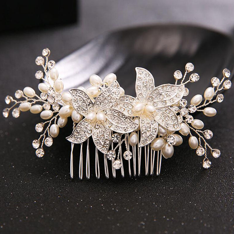 2020 New Luxurious Bride Hair Accessories 100% Handmade Pearl Wedding Hair Jewelry Party Pom Bridal Starry Hair Comb Pearl Tiara