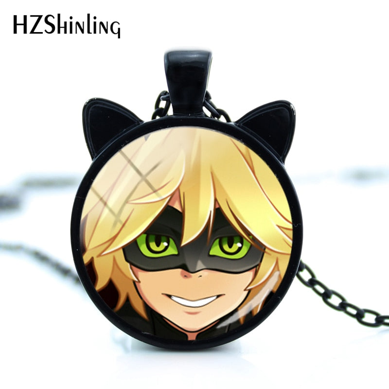 2020 New Miraculous Ladybugs Pendant Black Face Necklace Glass Dome Jewelry Silver Black Bronze Ear Pendants Cartoon HZ2