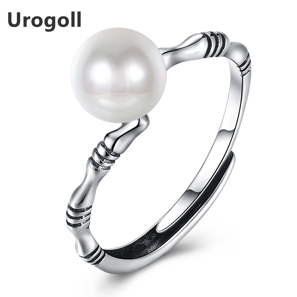 2020 New Real 925 Sterling Silver Simulated Pearl Open Pan Rings For Women Party Gift All-match Fashion Jewelry