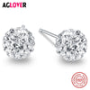 2020 New Real 925 Sterling Silver Stud Earrings Round Zircon CZ Fashion Jewelry Crystal Earrings for Women Men