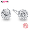 2020 New Real 925 Sterling Silver Stud Earrings Round Zircon CZ Fashion Jewelry Crystal Earrings for Women Men