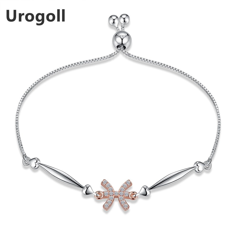 2020 New S925 Sterling Silver 12 Constellation Bracelet For Women Cubic Zirconia Pisces Charm Bracelets Wedding Jewelry