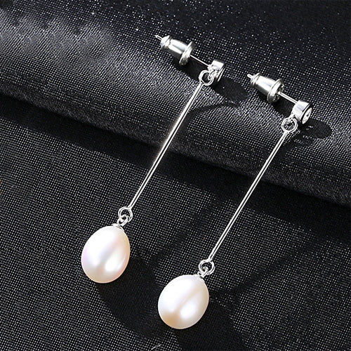 2020 New S925 Sterling Silver Natural long Earrings Fashion Jewelry for Women 8-9mm Tear Pearl earrings Solid Zircon gifts