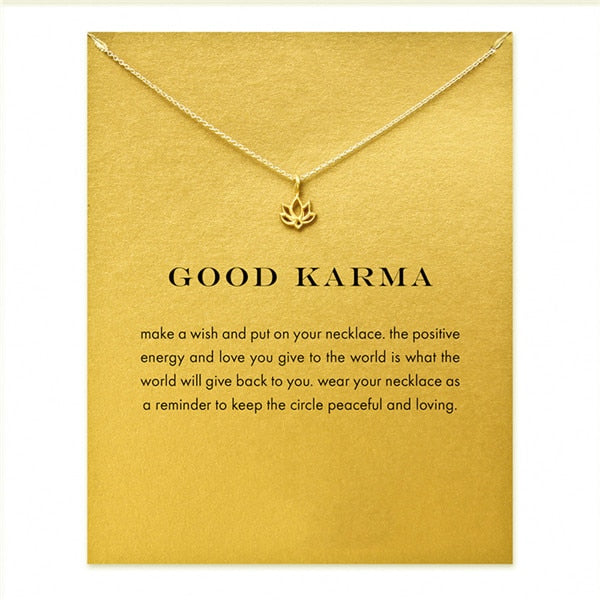 2020 New Simple Lotus Pendant Short Chain Choker Necklace For Women Golden wish necklace with card Jewelry As gift GOOD KARMA