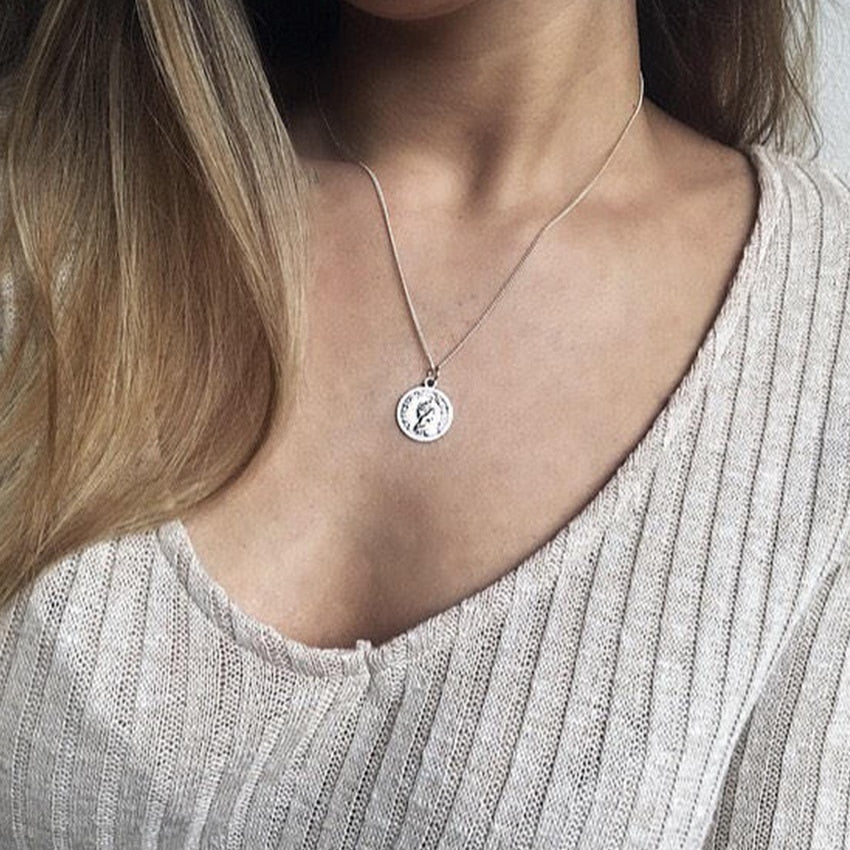 2020 New Simple Silver Chain Coin Choker Necklace For Women Chocker Necklaces Pendant collar collier femme collares ketting