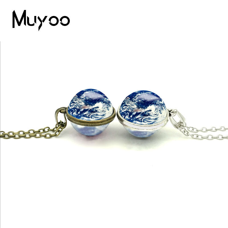 2020 New Solar System Double Sided Pendant Earth Necklace Jupiter Jewelry Silver Glass Photo Cabochon Pendants Necklaces