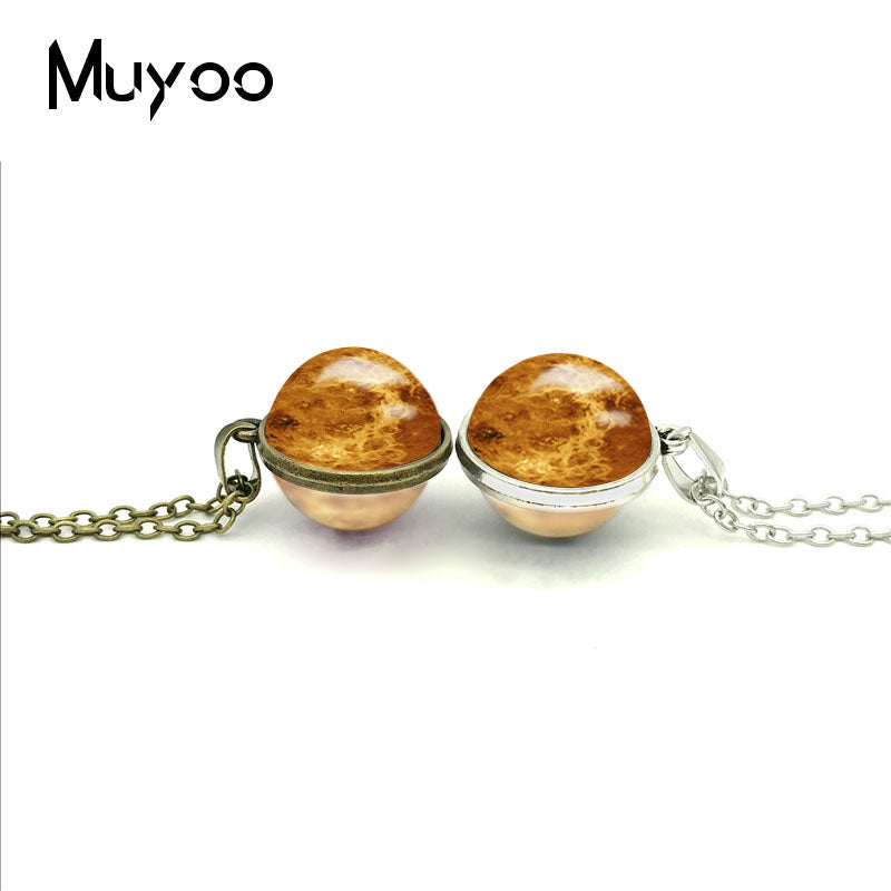 2020 New Solar System Double Sided Pendant Earth Necklace Jupiter Jewelry Silver Glass Photo Cabochon Pendants Necklaces