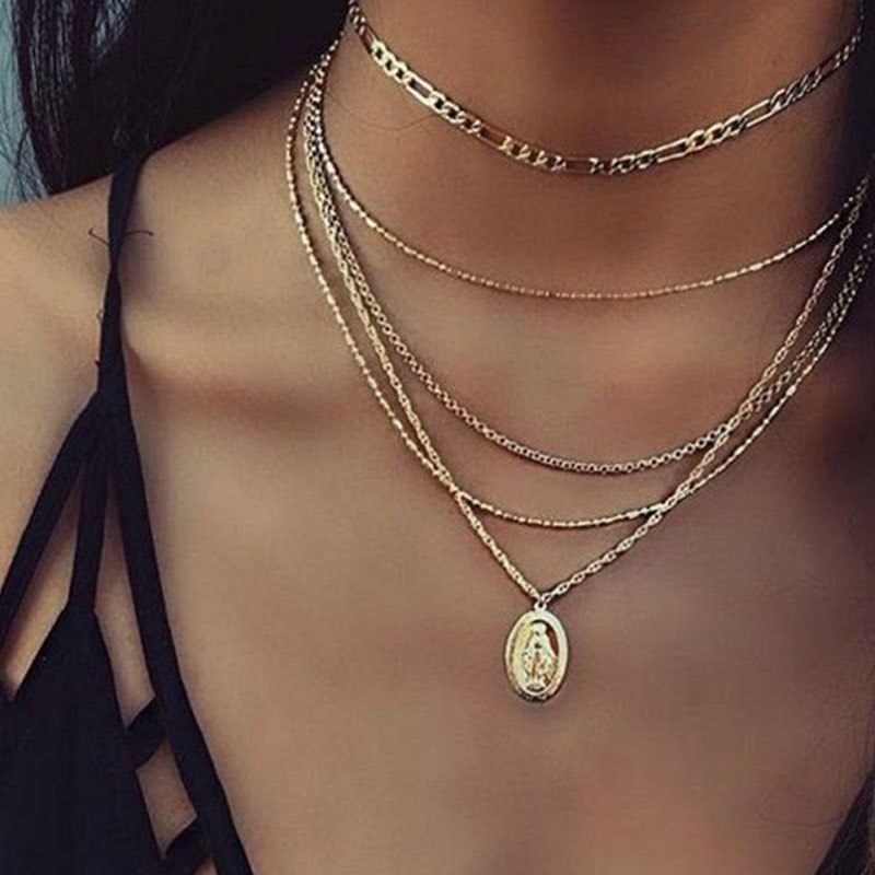 2020 New Summer Gold Silver Love Lock Crystal Pendant Necklace Ladies Boho Simple Choker Necklace Fashion Jewelry