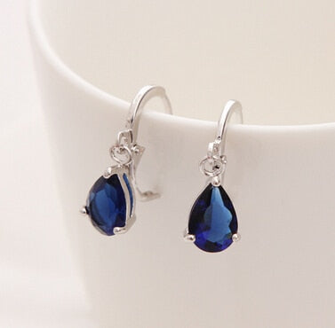 2020 New Summer Style Ro Blue Austria Crystal Silver Clip Dangle Earrings For Woman Charm aretes Pierced on ear jewelry
