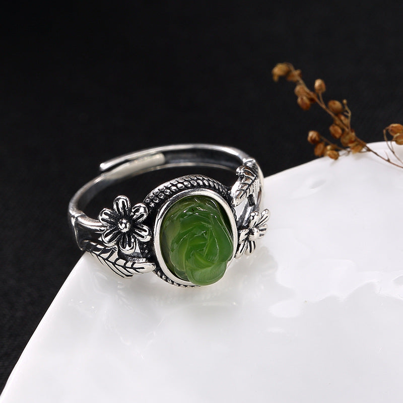 2020 New Top Fashion Anel Feminino S925 Pure Inl Hetian Flower Lady Restoring Ancient Ways Ring Wholesale High-grade Openings