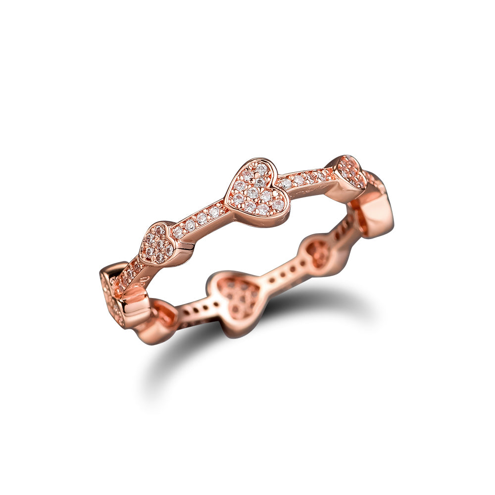 2020 New Top Quality 925 Sterling Silver All Hearts Ring, Rose & Clear CZ Wedding Rings For Women Original Jewelry