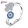 2020 New Unique Sterling Silver Open Mouse Ring Hamsa Hand Blue Finger Rings for Women Fashion Jewelry