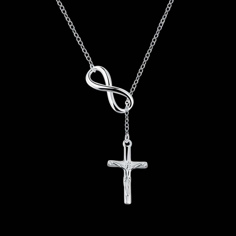 2020 New Women Chain Female Long Necklace Pendant 925 solid silver plated Cross Pendant Simple Jewelry Accessories